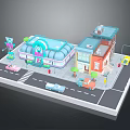 Cartoon Street Scene With Colorful Buildings Cars Street Lamps Trees And Shop Signs