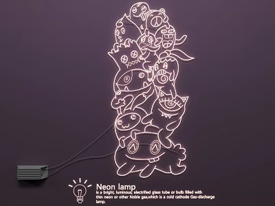 Neon Light Combination With Unique Stylized Cat And Animal Shapes Pink Light USB Rechargeable 3d model