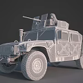 Green Military Humvee Vehicle With Roof Machine Gun Large Tires And Soldier