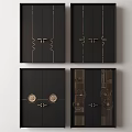 Elegant Black Double Doors Featuring Gold Decorative Patterns And Modern Design 3d model