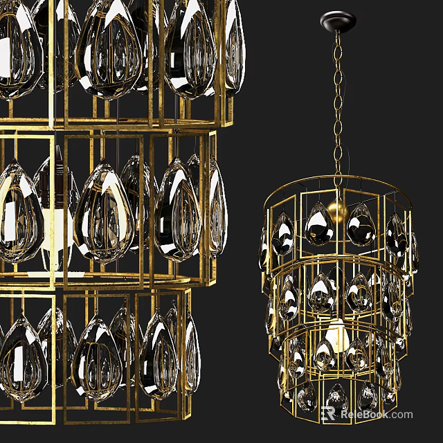 Luxury Gold Frame Crystal Chandelier With Multi Tiered Design And Transparent Elements 3d model 
