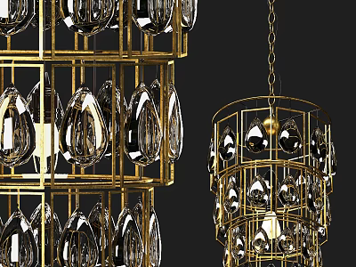 Luxury Gold Frame Crystal Chandelier With Multi Tiered Design And Transparent Elements 3d model