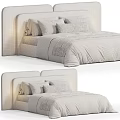 Modern Light Beige Upholstered Double Bed With Comfortable Bedding For Cozy Luxury Bedroom Interior