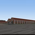 Industrial Factory Building With Red Tower Structure White Buildings Green Lawn And Blue Sky