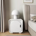 White Modern Bedside Table With Mushroom Shaped Lamp In Bedroom Setting 3d model