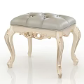 Elegant White Stool With Tufted Leather Seat And Ornate Carved Legs