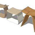 Three Modern Wooden Stools With Unique Designs And Different Structures 3d model