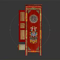 Chinese Traditional Red Wardrobe With Colorful Decorative Patterns And Open Drawer