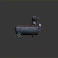Rusty Blue And Red Air Compressor With Wheels Pressure Gauge And Pipes