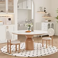 Modern Minimalist Round Table and Chairs Set With Marble Top Wooden Base in Dining Area