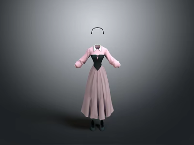 Pink And Black Women's Long Sleeve Dress With Bow Tie And Elegant Design 3d model