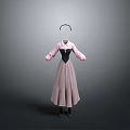 Pink And Black Women's Long Sleeve Dress With Bow Tie And Elegant Design