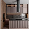 Modern Kitchen Interior With Stylish Cabinets Island Counter And Lighting Design