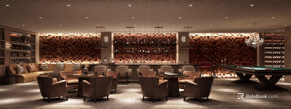 Elegant Wine Cellar Interior With Wooden Wine Racks Seating Area And Decorative Walls 3d model 