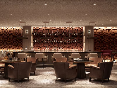Elegant Wine Cellar Interior With Wooden Wine Racks Seating Area And Decorative Walls 3d model
