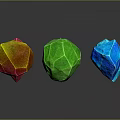 Colorful Geometric Sculptures with Shiny Polyhedral Shapes on Gray Background and Reflections