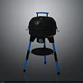 Portable Black Barbecue Grill With Blue Handles Stable Stand And Lower Tray