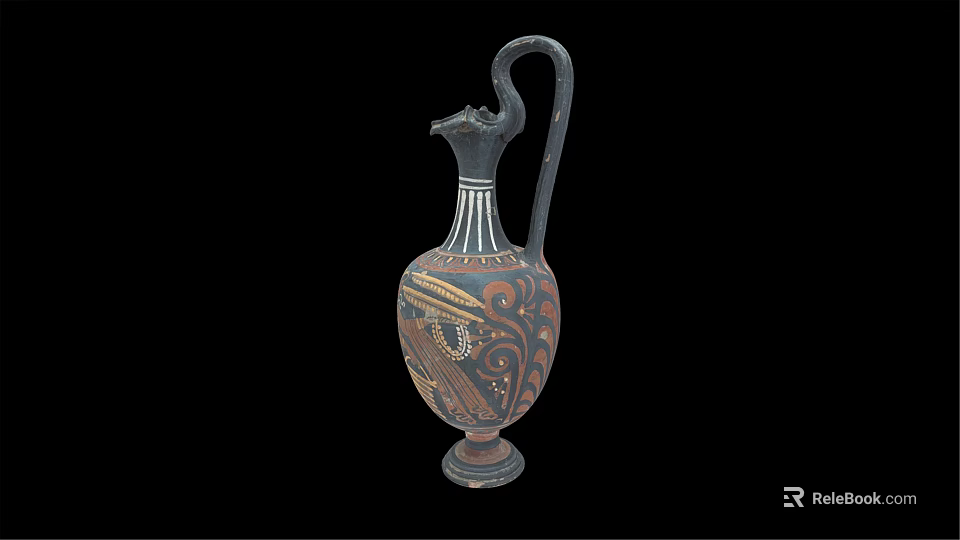 Ancient Style Wine Bottle With Bird Headed Spout And Colorful Patterns On Black Background 3d model 