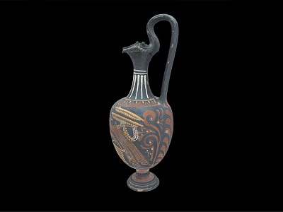 Ancient Style Wine Bottle With Bird Headed Spout And Colorful Patterns On Black Background 3d model