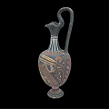 Ancient Style Wine Bottle With Bird Headed Spout And Colorful Patterns On Black Background