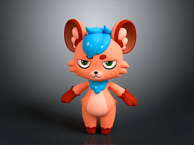 Cute 3D Game Movie Character With Orange Body Green Eyes Big Ears And Blue Scarf 3d model