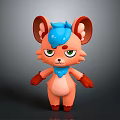 Cute 3D Game Movie Character With Orange Body Green Eyes Big Ears And Blue Scarf