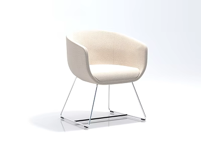 Modern Minimalist Beige Upholstered Accent Chair Featuring Curved Backrest Armrests And Metal Legs 3d model