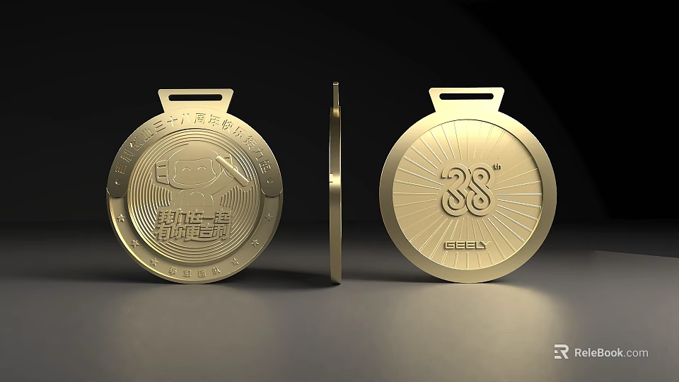 Decorative Ornament Set Featuring Three Gold Medals With Front And Side 3d model 