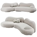 Modern Light Gray Boucle Curved Comfortable Multi Seater Sofa With Unique Spherical Decorative Cushions