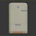 White Refrigerator Freezer With Blue Handles And Orange Base Logo Design