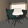 Dark Green And Black Accent Chairs With Ottoman By Wooden Slat Wall In Modern Natural Light Room
