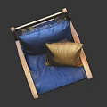 Comfortable Wooden Chair With Blue Cushion Yellow Pillow And Classic Armrest Design