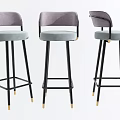Modern Bar Stools With Black Metal Frame Gray Upholstered Seat And Gold Accents