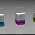 Three Colorful Layered Display Shelves With Transparent Lids Bottom Illuminated And Heart Logo