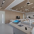 Modern Classroom With Wooden Walls White Tables Tablets Large Screen Projector And Ceiling Lighting