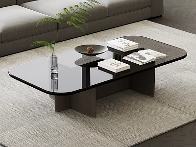 Sleek Modern Dark Glass Top Wooden Base Coffee Table For Living Room Interior Decor 3d model