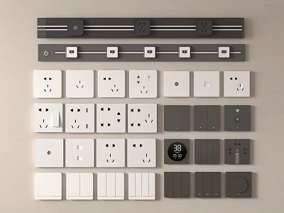 Modern Switch Panels With White And Gray Designs Socket And Switch Combinations For Home 3d model