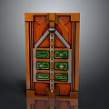 Intricate Wooden Sculpture Carving With Orange Brown Frame Green Panels And Symmetric Design