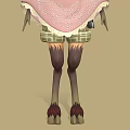 Game Film Character With Pink Cape Lace Trim Hat Green Accents And Plaid Shorts