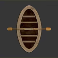 Vintage Wooden Boat With Yellow Oars And Slatted Seat Structure Design
