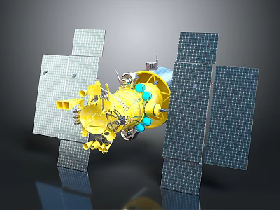 Yellow Spacecraft With Blue Components And Large Solar Panels For Space Exploration 3d model