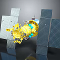 Yellow Spacecraft With Blue Components And Large Solar Panels For Space Exploration