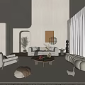 Duplex Living Room Interior With Large Windows Sheer Curtains Sofa Round Coffee Table Floor Cushions