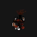 Halloween Decorative Ornament Set With Jack o Lanterns Witch Hat Lanterns Fall Leaves And Crow