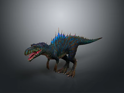 Realistic 3D Dinosaur Model With Colorful Spikes Open Mouth And Vibrant Scales 3d model