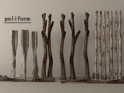 Natural Stone And Wood Decorative Sculptures With Branch Like Designs For Poliform 3d model