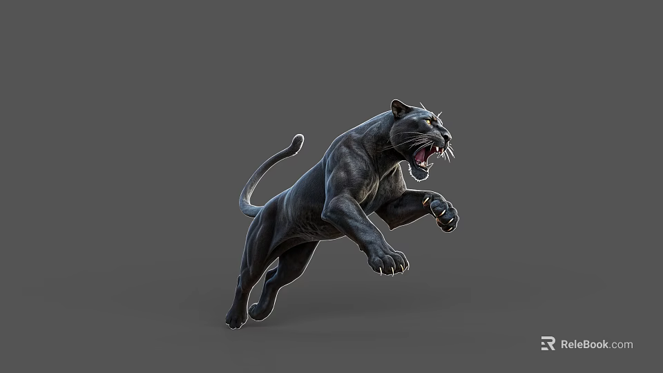 Black Reptile In Dynamic Running Pose With Open Mouth On Grey Background 3d model 