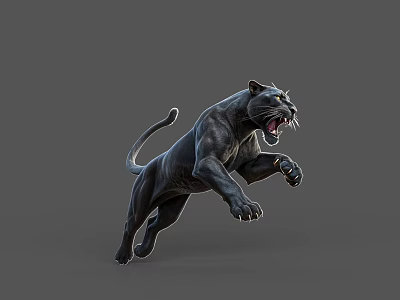 Black Reptile In Dynamic Running Pose With Open Mouth On Grey Background 3d model