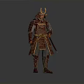 Traditional Samurai Armor Sculpture with Intricate Red Gold Details and Sword