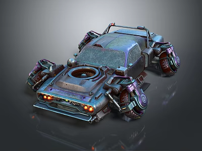 Futuristic Modified Car With Large Tires Mechanical Parts And Metallic Finish 3d model